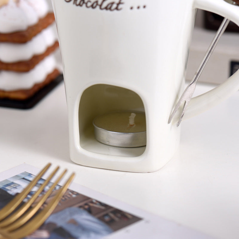 Tealight under the white fondue mug