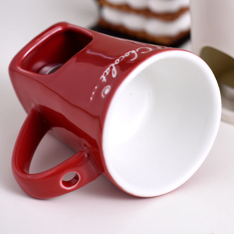 Red fondue mug seen from above